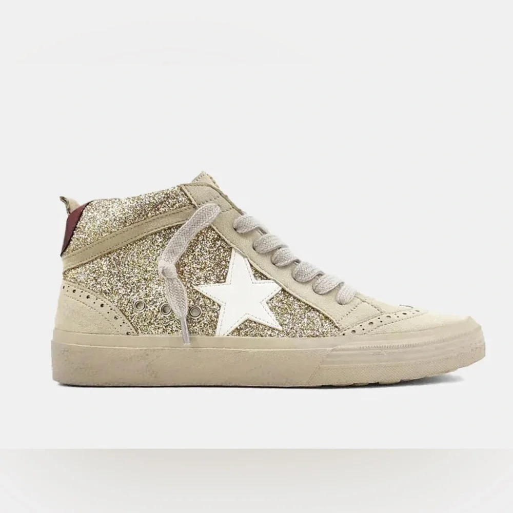 ShuShop Paulina Glitter Gold White Star Hi Top Sneakers Size 10‎